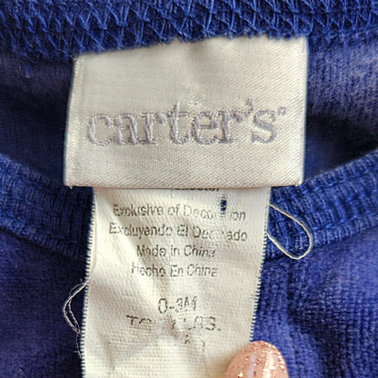 Carter's Vintage Y2K Blue Dragon & Knight Velour Footed Pajamas Sz 0-3 mos