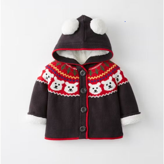 Hanna Andersson Sherpa Lined Pom Sweater Soft Black Polar Bear 12-18 mos | 75 cm