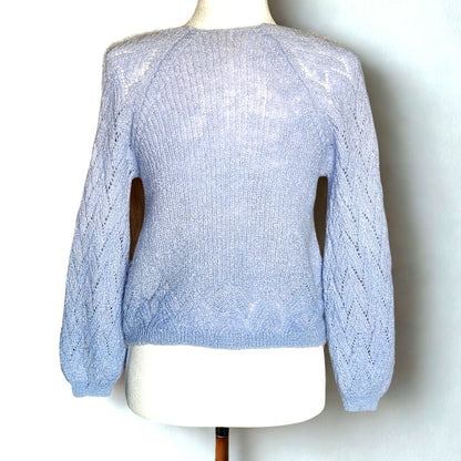Sezane Women's Diane Jumper Mohair Bishop Sleeve Sweater Light Blue Size M