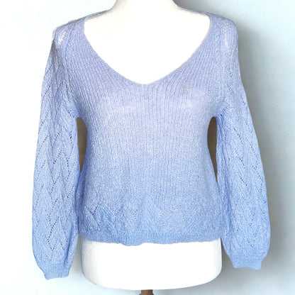 Sezane Women's Diane Jumper Mohair Bishop Sleeve Sweater Light Blue Size M