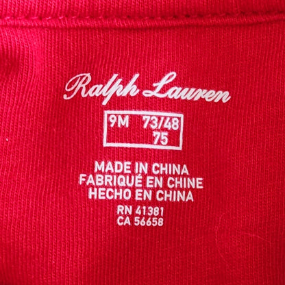 Ralph Lauren Baby Red Soft Cotton Waffle Weave Hooded Coverall Size 9 mos
