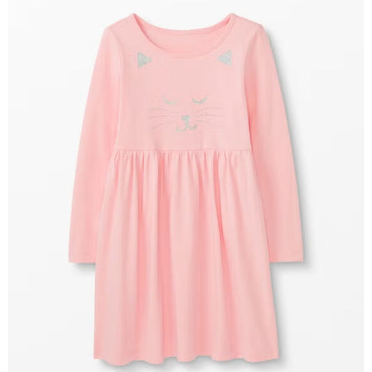 Hanna Andersson Character Dress Petal Pink Sparkly Silver Cat Size 3T | 90 cm