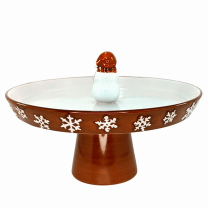 🎄 St. Nicholas Square Yuletide Collection Snowman Pedestal Tray – Vintage 2000s Christmas Servingware 🎄