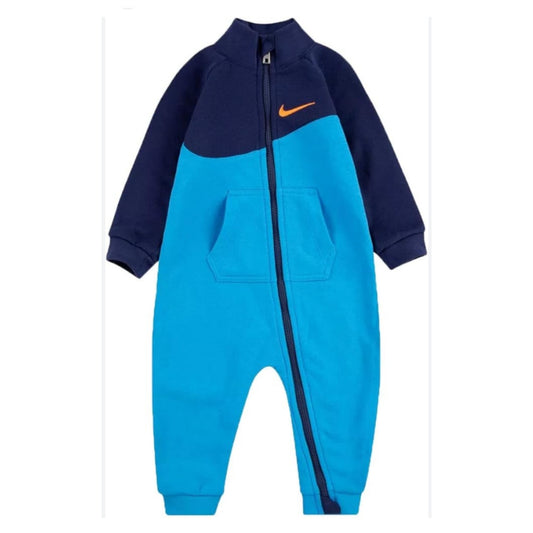 Nike Infant Fleece Color Block Coverall Blue Turquoise Orange Sz 12 mos 74-80 cm