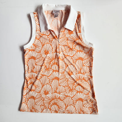 Tommy Bahama Women's Sleeveless Orange & White Print Polo Golf Shirt Size M