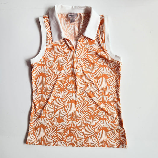 Tommy Bahama Women's Sleeveless Orange & White Print Polo Golf Shirt Size M