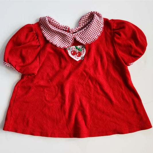 Healthtex Vintage 1980s Girls Red Gingham Collared Cherry Swing Top Size 5