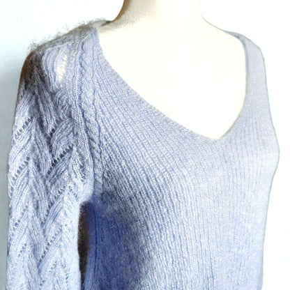 Sezane Women's Diane Jumper Mohair Bishop Sleeve Sweater Light Blue Size M