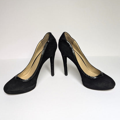 Brian Atwood Women's Black Suede Patent Leather Pony Hair Stiletto Heels Size 41 | 10
