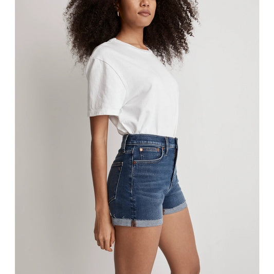 Madewell Women's High-Rise Denim Cutoff Shorts Dark Blue Onaway Wash Size 28