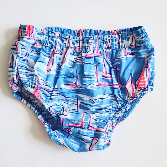 Lilly Pulitzer Sailboat Bloomers Diaper Cover Zanzibar Blue Boatylicious Size 12-18 months