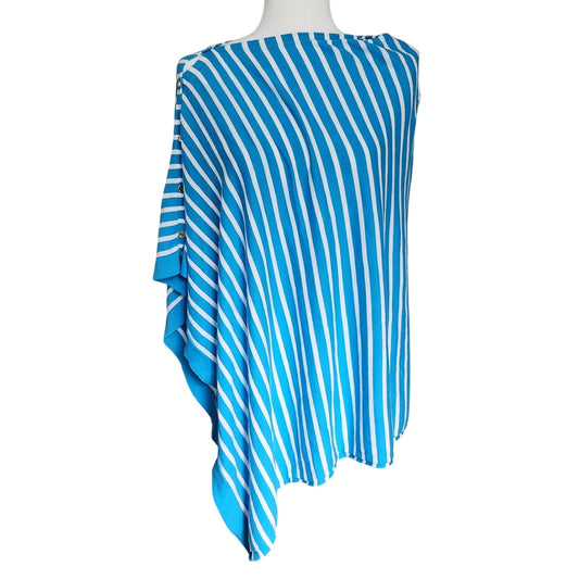 Lilly Pulitzer Women's Harp Wrap Poncho Sweater Turquoise Getaway Stripe One Size