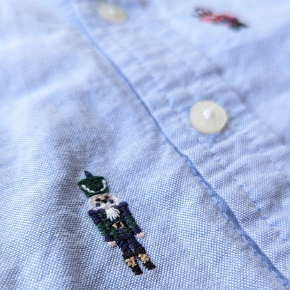 Janie and Jack Embroidered Oxford Shirt Nutcracker Blue Button-down Sz 18-24 mos