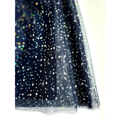 J.Crew Crewcuts Girls' Tulle Long Sleeved Sparkle Velvet Dress Navy Blue Sz XL