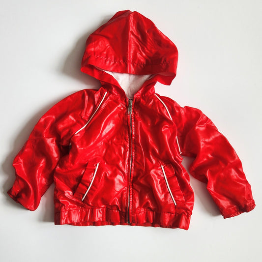 Quiltex Vintage 1970s Infant Red Nylon Windbreaker Hooded Jacket Size 18 months