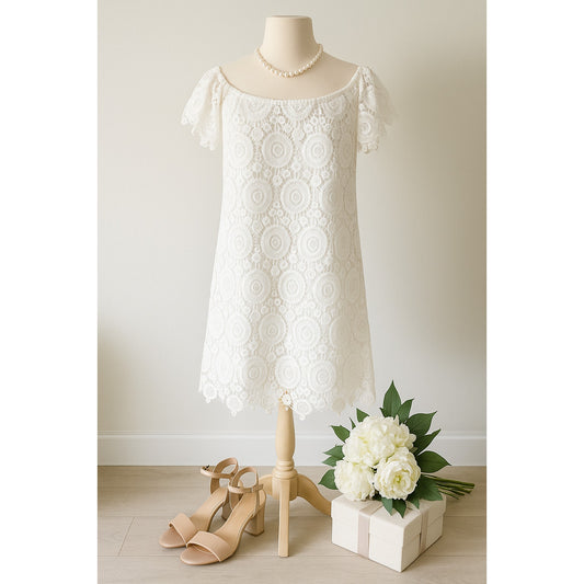 Southern Tide Isabel Grace Off Shoulder White Eyelet Lace Shift Dress Women’s Small Summer Bridal Boho Chic