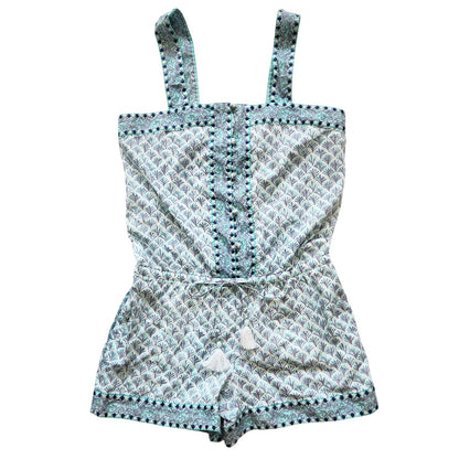 Vineyard Vines Embroidered Tiny Leaves Sleeveless Cotton Boho Romper Women's Size XXS