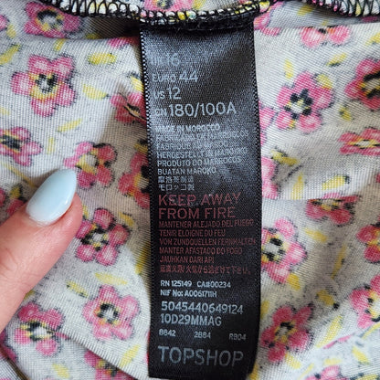 TOPSHOP Women's Bizzy Lizzy Velvet Red Floral Puff Sleeves Tea Dress Size 12