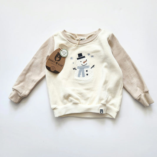 Rabbit + Bear Organic Cotton Snowman Embroidery Sweatshirt NWT Size 12 months