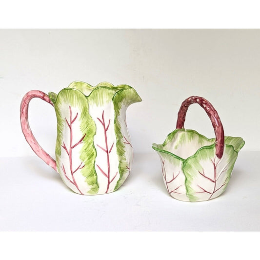 The Haldon Group Tobacco Leaf Pitcher and Bowl with Handle Vintage 1988