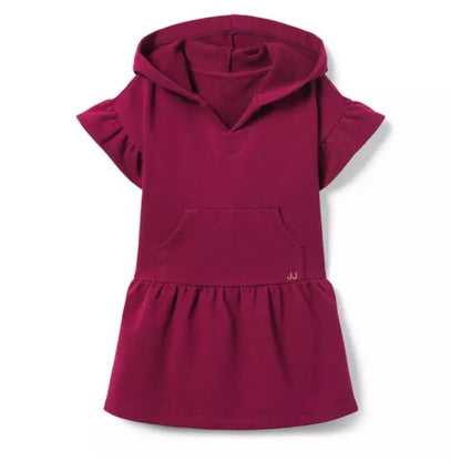 Janie and Jack Burgundy Hooded Dress Size 5 French Terry Dropped Waist Preppy