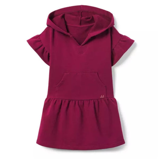Janie and Jack Burgundy Hooded Dress Size 5 French Terry Dropped Waist Preppy