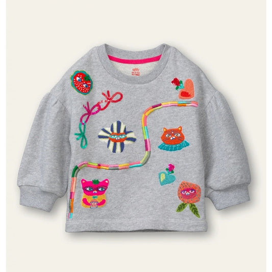 Oilily Believe Sweater Gray Crewneck Sequins Embroidery Size 7 | 122 cm