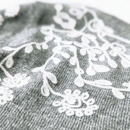 Rain + Rose Embroidered Gray Sweater – White Floral Detail – Angora Blend | Women's Size M