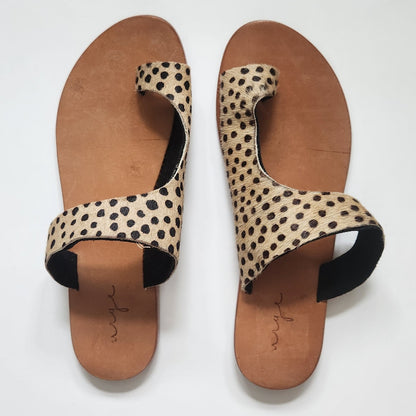 Urge for Anthropologie Women's Jojo Cheetah Pony Fur Flat Sandals Size 38 EU | 7.5 US Genuine Calf Hair