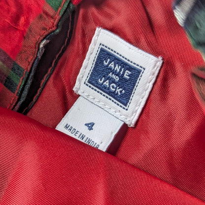 Janie and Jack Red Silk Tartan Plaid Christmas Holiday Ruffle Dress Girls Sz 4