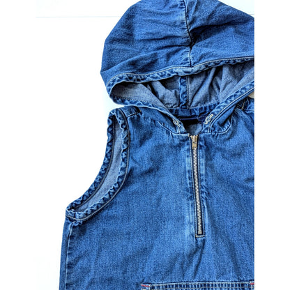 GAP Vintage 90s Girls Denim Dark Blue Wash Zip Hoodie Jumper Dress Sz L / 10-12