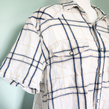 Lucky Brand Men's Short Sleeve Classic Fit Blue Plaid Cotton Flannel Shirt Sz XL
