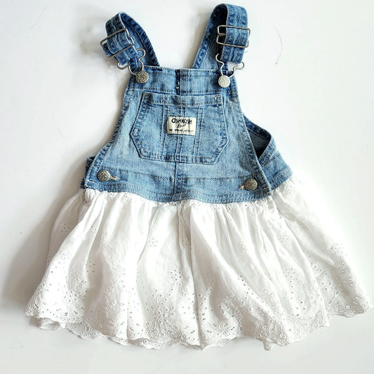 Oshkosh B'Gosh Girls Denim & White Eyelet Skirted Overalls Size 12 months