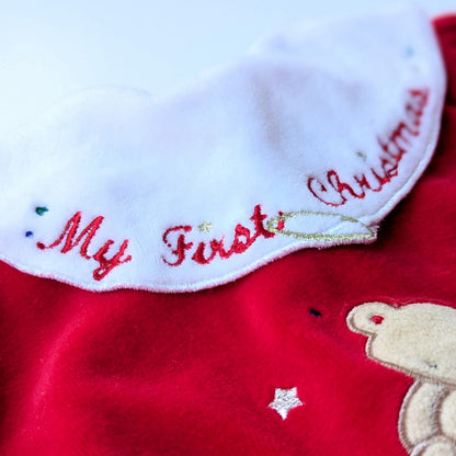 Little Me Vintage 1990s Red Velour "My First Christmas" Footie Outfit Sz 6 mos