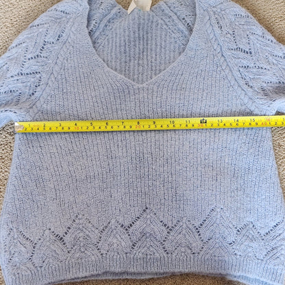 Sezane Women's Diane Jumper Mohair Bishop Sleeve Sweater Light Blue Size M