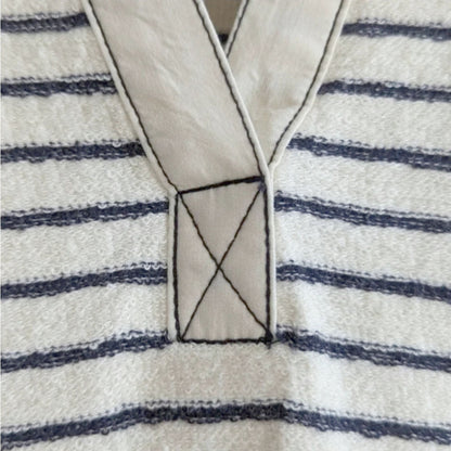 Lou & Grey Striped French Terry Dress | Navy Ivory Short Sleeve V-Neck Shift with Pockets | Women's Size M NWT