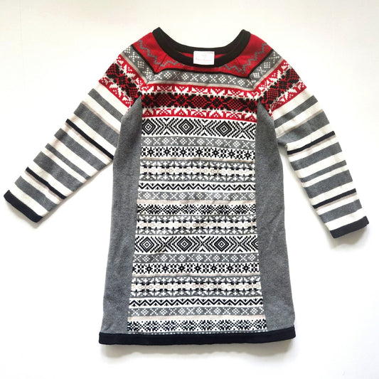 Hanna Andersson Snow & Tell Fair Isle Sweater Dress Grey Multi Size 5 | 110 cm