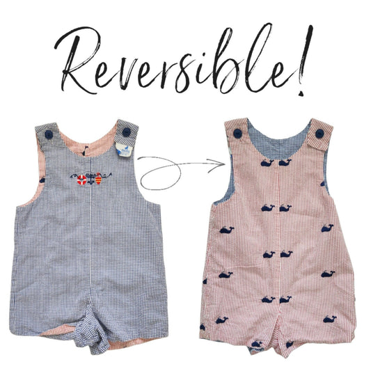Vintage Just Ducky Reversible Baby Boy Romper Nautical Seersucker Size 24 Months