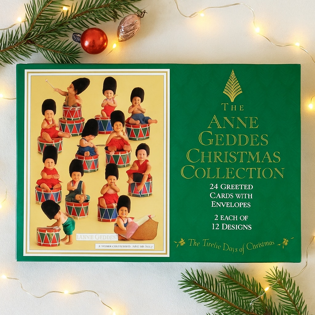 Anne Geddes Christmas Card Set – Vintage 1990s Greeting Cards Boxed Set – 24 Unused Cards w/ Envelopes – “Twelve Days of Christmas”