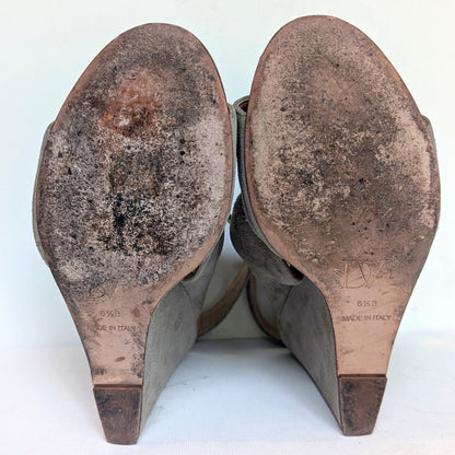 Diane von Furstenberg Women's Taupe Suede Wedge Strappy Sandals with Buckle Size 6.5