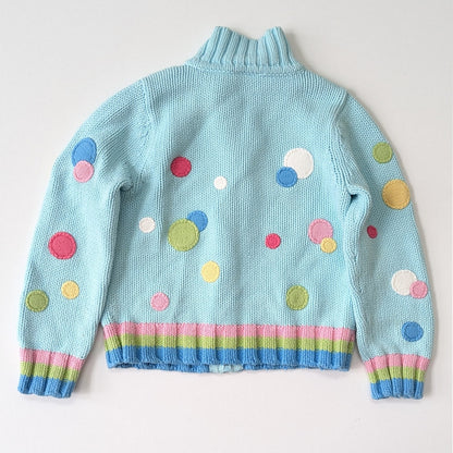 Talbots Kids Vintage 90s Girls Cable Knit Turquoise Polka Dot Zip Cardigan Sz 6