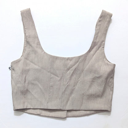 Jason Wu Women's Cropped Button Up Top XS Beige Taupe Crepe Mother of Pearl Buttons NWT