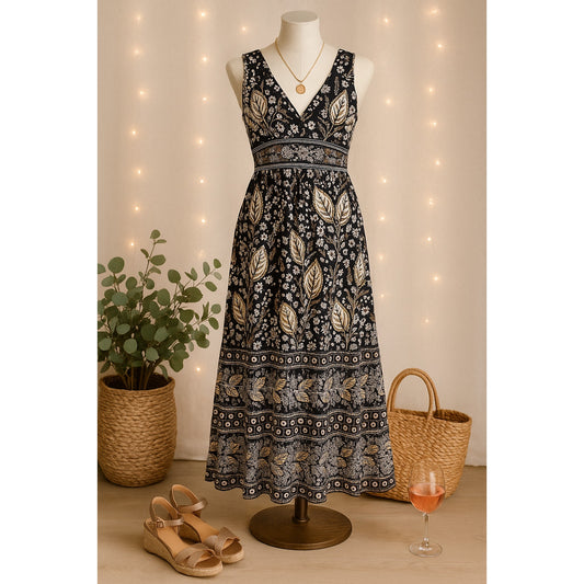 Anthropologie Maeve Women's Giulietta Boho Maxi Dress – Black Floral Size LP