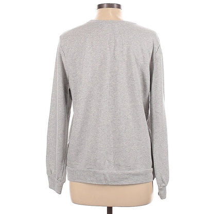 LOFT Heather Gray Rhinestone Embellished Sweatshirt Sweater Blouson Sleeves Sz L