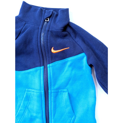 Nike Infant Fleece Color Block Coverall Blue Turquoise Orange Sz 12 mos 74-80 cm