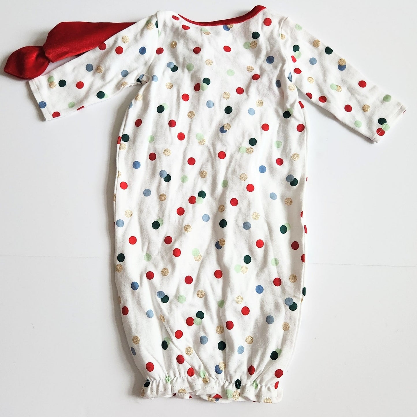 Mud Pie Polka Dot Glitter Cotton Sleep Gown & Velour Headband Sz 0-3 mos NWT