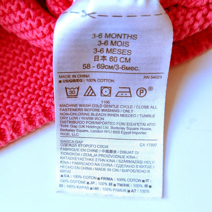 Baby Gap Baby Bear Cardigan Sz 3-6 mos | 58-69 cm Pink Cotton Knit Hooded Ears