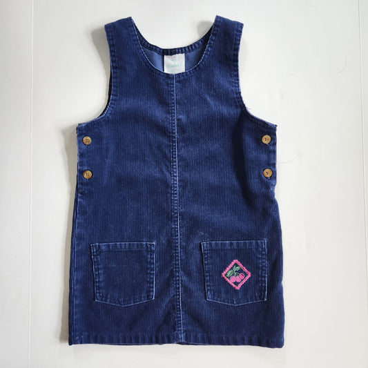 Healthtex Vintage 1980s Girls Navy Blue Corduroy Jumper with Cherries Embroidery Size 5