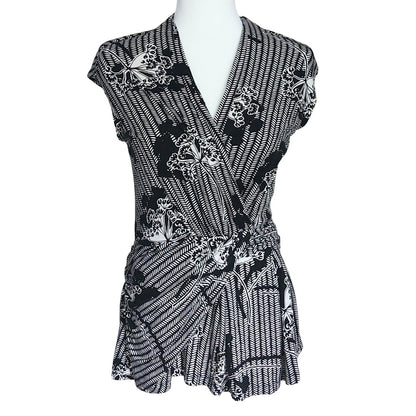 Anthropologie Women's Black & White Draped Lorine Top by Deletta Size M