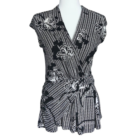 Anthropologie Women's Black & White Draped Lorine Top by Deletta Size M